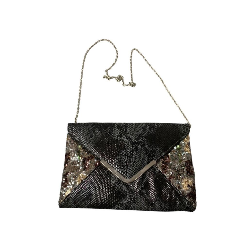 Y2K Convertible Envelop Clutch Shoulderbag Faux Snakeskin Sequin